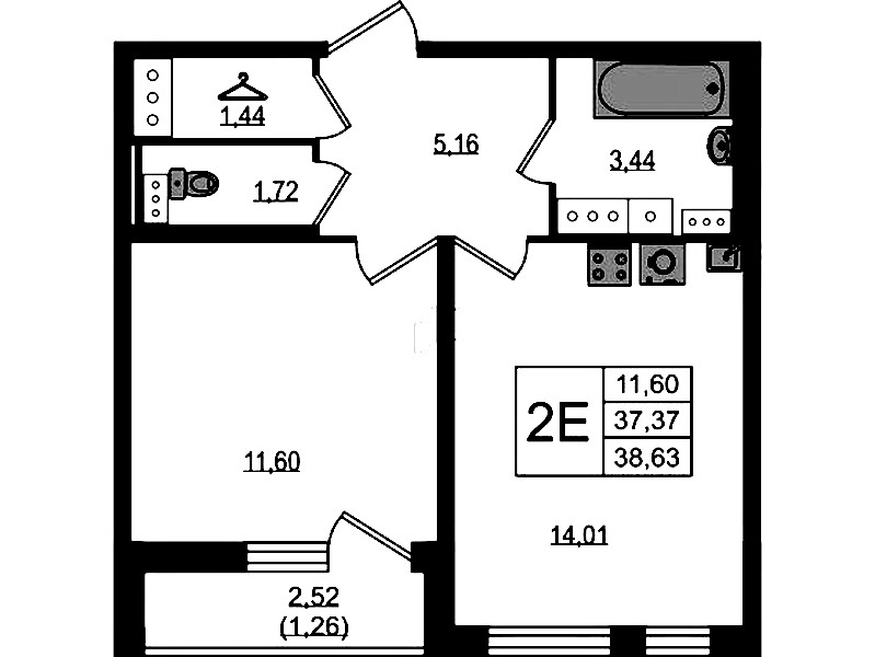 1-комнатная квартира 38.63 м², 17/19 эт., ЖК «Master Place»